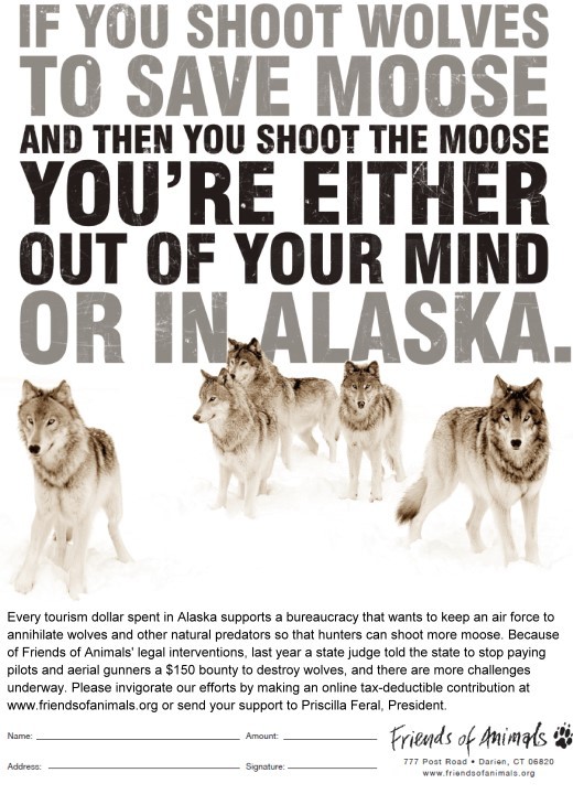 Friends of Animals wolf-Palin-Alaska ad