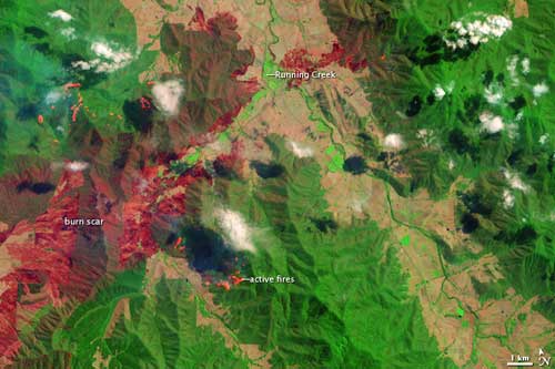 Satellite view of Australia bushfires
