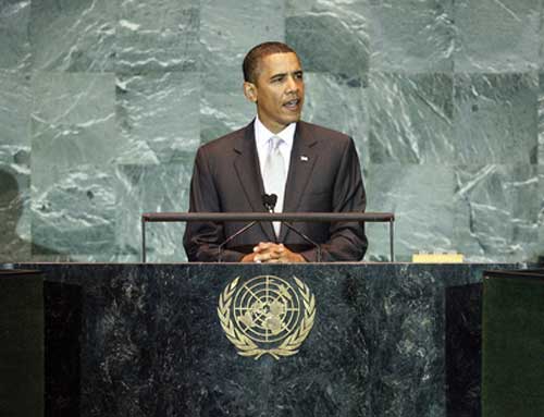 obamaun20090922 President Obama addresses UN Climate Summit, 22 Sept. 2009. Credit: United Nations