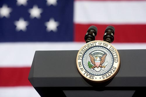 Seal of the President of the USA displayed on a podium