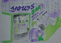 Cartoon of woman and man outside a bar